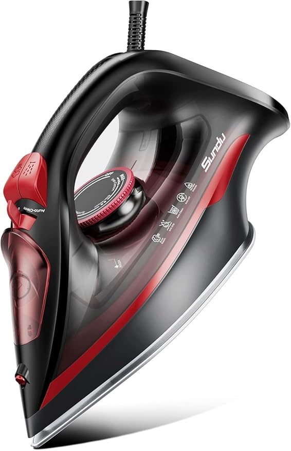 Burst steam Iron for Clothes, Automatic Shutoff, Light Weight, 1500W Iron with Non-Stick Ceramic Soleplate, 3-Way Auto-Off, Rapid Heating, Self-Cleaning, 15.21oz Water Tank Ironing Clothes for Home