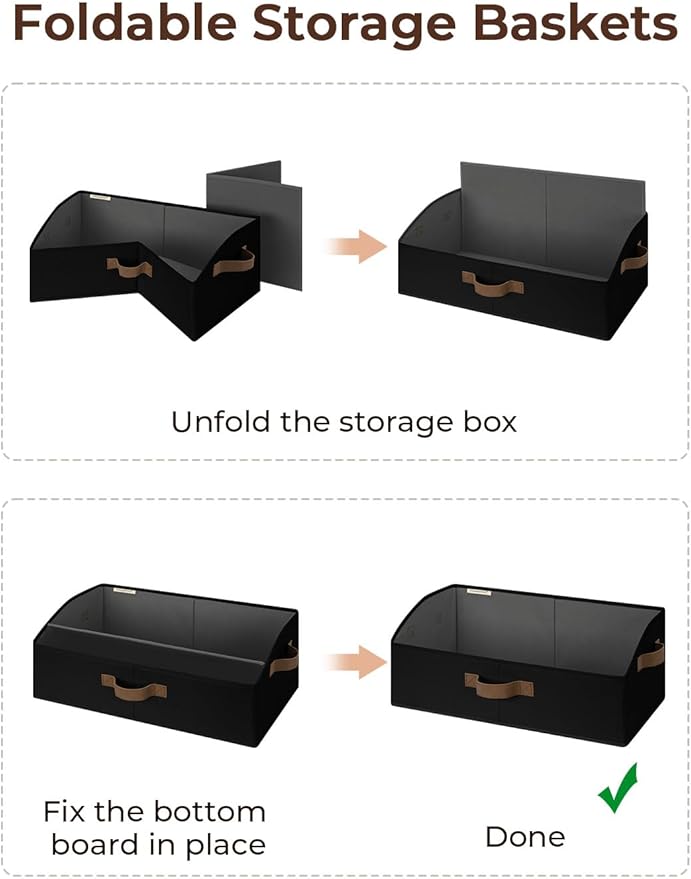 StorageWorks Closet Storage Bins, Trapezoid Organizer Box for Shelves, Fabric Clothes Bin, Foldable Organizing Baskets with Handles, Large, Black, 3-Pack