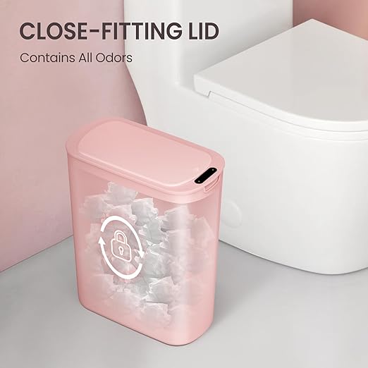 Cesun Motion Sensor Trash Can, 5 Gallon Automatic Bathroom Garbage Can with Lid, Touchless Smart Plastic Slim Wastebasket for Bathroom, Office, rv, Bedroom, Living Room, Pink