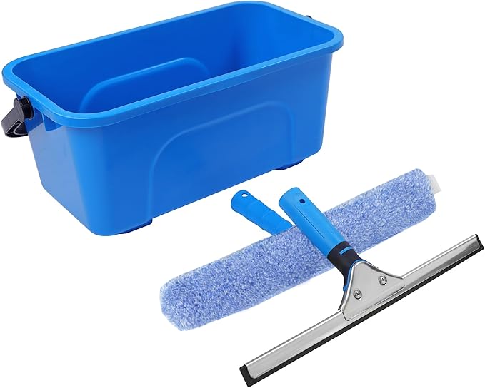 Squeegee for Window Cleaning,Window Cleaning Squeegee kit with Bucket&Microfiber Scrubber,Bathroom,Shower Doors,Mirrors,Tiles,and Car Windows Blue