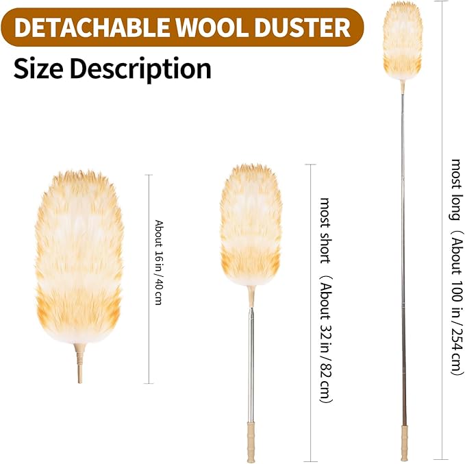 Extendable Cleaning Duster,Extra-Long Telescoping Feather Dusters with Stainless Steel Extension Pole Up to 100" for Cleaning High Ceiling Fan, High Ceilings,Furniture