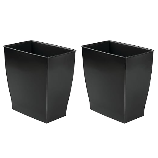 iDesign Small Rectangular Bathroom Trash Cans - Set of 2 - Black