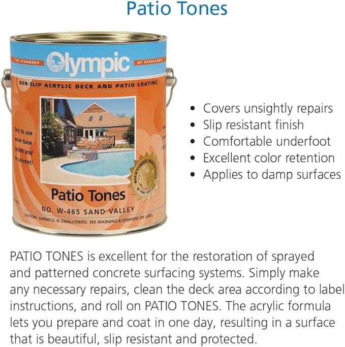 Olympic Patio Tones - Warm Biscuit - 1 Gallon - Non-slip acrylic deck and patio coating, concrete restorer.