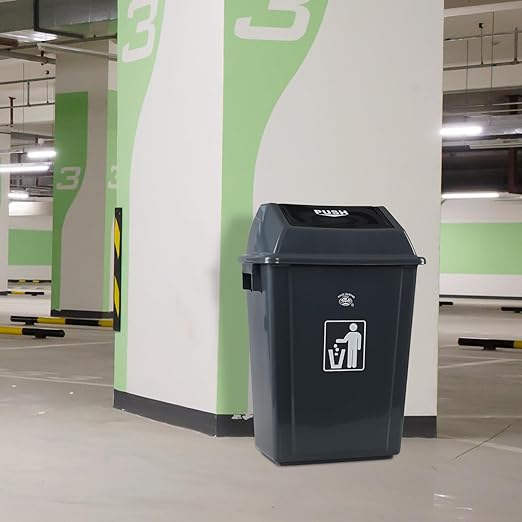 18 Gallon Tall Plastic Trash Can with Swing Lid, 4 Pack Gray Large Kitchen Garbage Bins