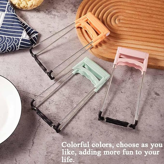 2 PCS Stainless Steel Hot Bowl Clip,Stainless Steel Bowl Lifter Clips,Multifunction with Plastic Handle Foldable Bowl Clip Kitchen Tools Cooking Tongs Ideal to Hold Dishes, Bowls, Pans and More