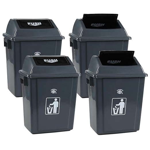 4 Packs 6 Gallon Small Garbage Bin with Lid, Plastic Kitchen Waste Bin, Grey