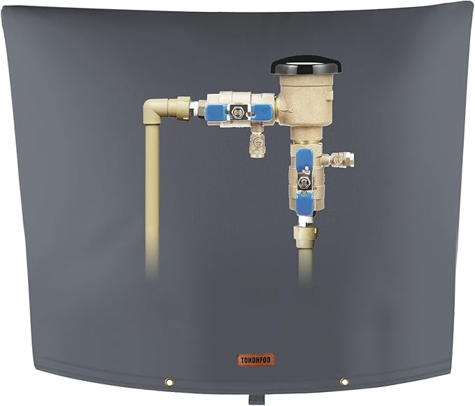 TOHONFOO Backflow Preventer Pipe Insulation Cover (5°F) - Irrigation Sprinkler Valve Insulated Pouch - Water Well Pump Cover - Sturdy 5 Layers for Winter Freeze Protection, 34" W x 24" H, Grey