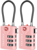 Search Alert TSA Approved Travel Combination Luggage Cable Locks for Suitcase, Gym Locker,Toolbox,Backpack 1,2,4,6 &10 pk (Pink 2 Pack)