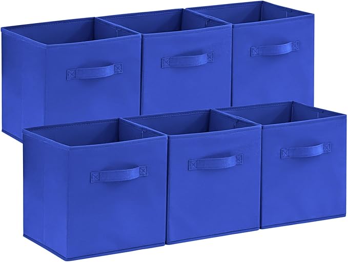Lifewit Collapsible Fabric Storage Cubes Bins Set 11 Inch, Foldable Cubby Organizers Boxes, 6 Pack Organizing Baskets for Shelf, Closet, Utility Room, Storage Room Blue