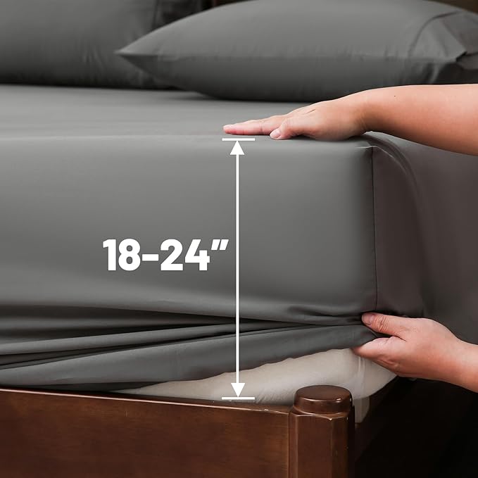 Extra Deep Pocket King Sheets 18-24 Inch 1000 Thread Count 100% Egyptian Cotton Sateen Weave Soft Breathable 4 Pieces（King，Dark Grey）
