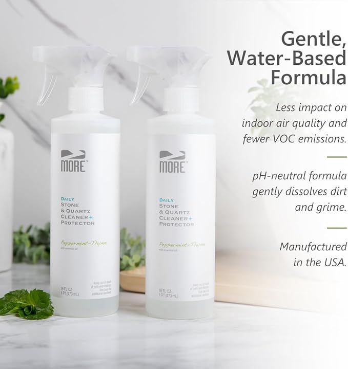 MORE Stone & Quartz Cleaner + Protector - Water Based Formula for Natural Stone and Quartz Surfaces (Pint 16 oz - Twin Pack)