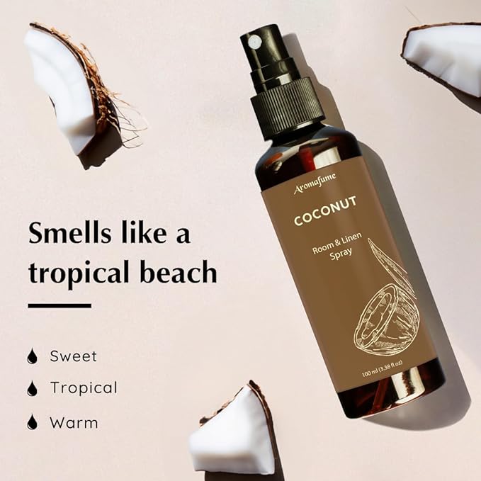 Coconut Room, Linen & Pillow Spray by Aromafume | 100ml/3.38 fl oz | with Pure Coconut Essential Oil | Aromatherapy Spray for Relaxation, Sleep & Stress Relief | Mist for Bedding, Fabrics