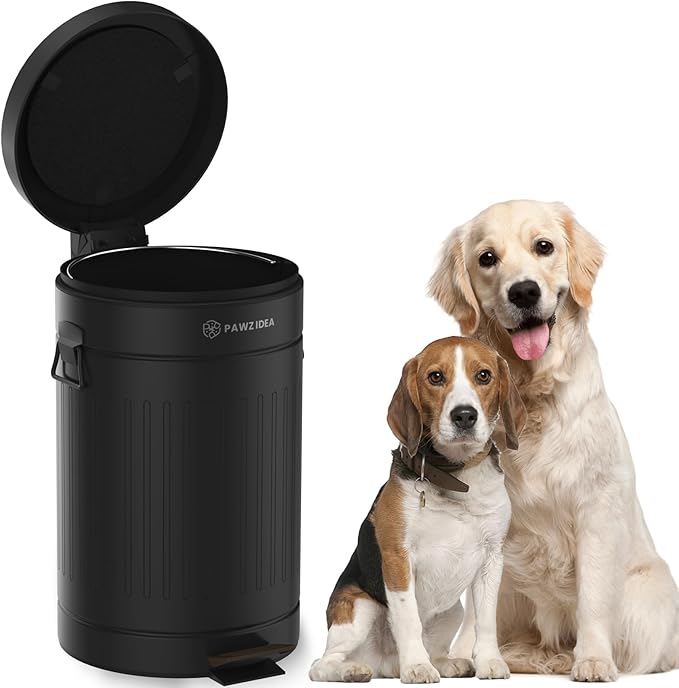 PAWZIDEA Dog Poop Trash Can Outside Odor Control, 3.1 Gallon Outdoor Trash Can with Lid, Waterproof Pet Waste Disposal Container, Small Poop Bin Step Garbage Can, 7.8in Activated Carbon Filter, Black