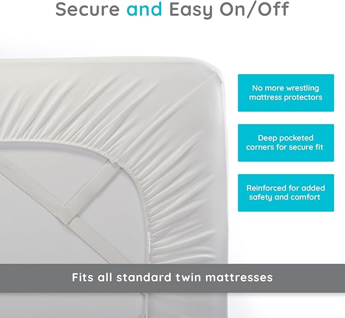 PUREgrace Tencel Mattress Protector (Twin) – Waterproof, Noiseless Cover for Potty Training, Breathable and Soft with Deep-Pocketed Corners for Secure Fit