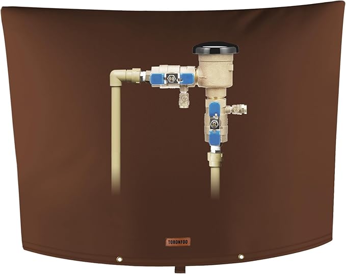 TOHONFOO Backflow Preventer Pipe Insulation Cover (5°F) - Irrigation Sprinkler Valve Insulated Pouch - Water Well Pump Cover - Sturdy 5 Layers for Winter Freeze Protection, 38" W x 24" H, Brown