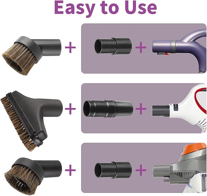 6 Pack For Shark Vacuum Attachments, Soft Horsehair Vacuum Brush Attachment with Vacuum Hose Adapter, 1 1/4 Vacuum Attachments for Multiple Household Vacuum Cleaners
