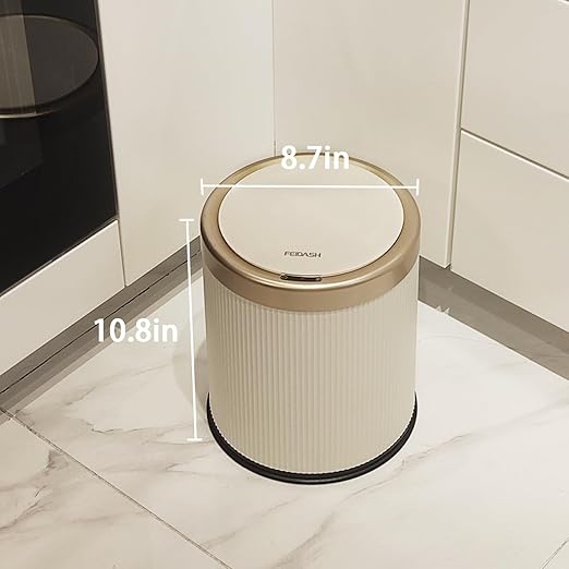 URALFA Automatic Motion Sensor Bathroom Trash Can with Lid, 10.5 Liter / 2.8 Gallon Touchless Trash Bin, Smart Dog Proof Garbage Can, Small Waste Basket for Toilet, Office, Bedroom (Cream White)