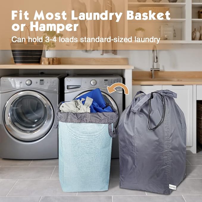 Washable Travel Laundry Bag with Handles and Drawstring (2 Pack), Heavy Duty Large Enough to Hold 3 Loads of Laundry, Fit a Laundry Basket or Clothes Hamper, 27.5x34.5 in,Grey