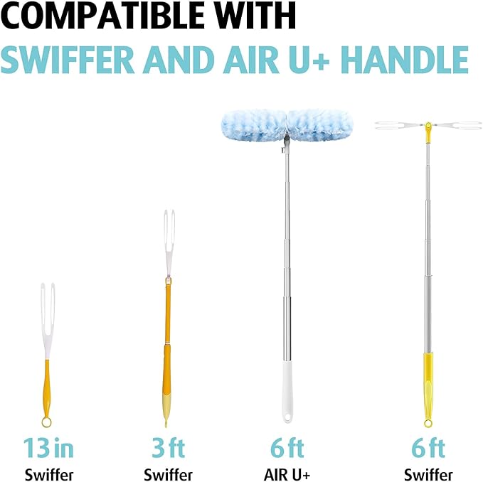 6 ft Extendable Duster Handle with 20 Pcs, Compatible with Swiffer, Disposable Microfiber Dusting Pads for Home Cleaning, Ceiling, Fan, Window, Hard-to-Reach Areas