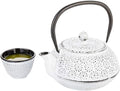 Restaurantware-30 Ounce Japanese Teapot, 1 Enamel Coated Japanese Tea Kettle - Cherry Blossom Design, Includes Mesh Strainer, White Cast Iron Primitive Kettle, For Teabags And Loose Leaf Tea