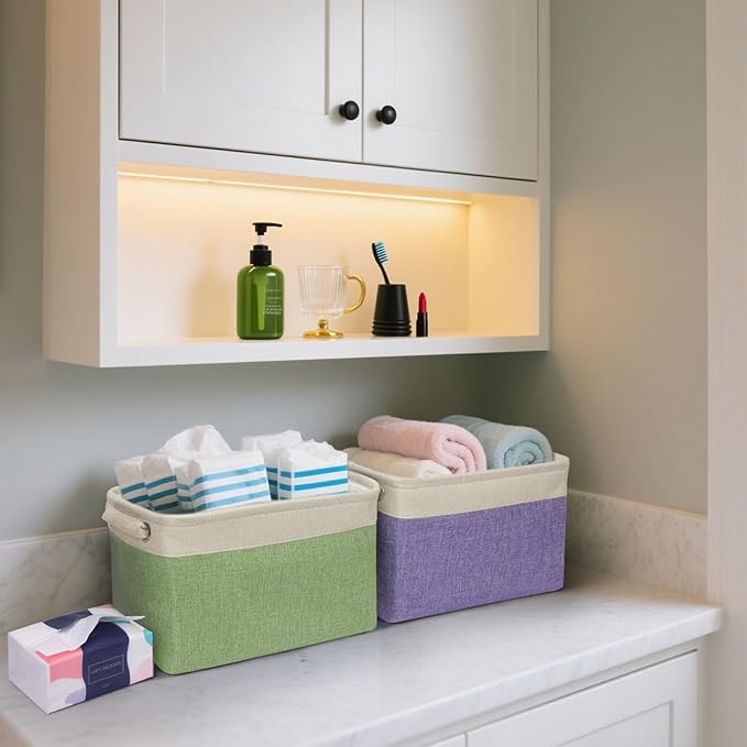 BALEINE 1 Pack Fabric Storage Bins for Shelves, Linen Storage Baskets for Organizing, Decorative Closet Bins for Clothes, Home (Brown, 12"x8"x8")