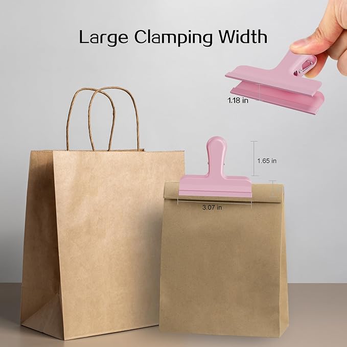 HOUSE AGAIN 12 Pack Stainless Steel Chip Bag Clips Covered with Silicone - NO More Sharp Edges - Color Coded for Food Bags - Air Tight Seal, Heavy Duty for Kitchen and Office, 3 Inches Wide, Pink