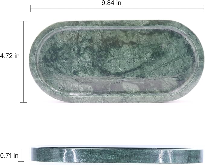 Natural Marble Tray, Oval Vanity Decorative Tray for Bathroom Counter, Countertop Stone Organizer, Catchall Tray for Kitchen, Perfume, Candles, Jewelry Dish Decorative Tray