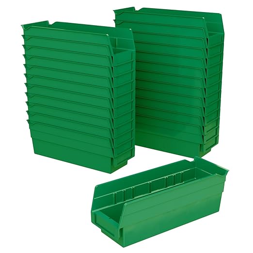 Akro-Mils 30120 Plastic Shelf Bins, Heavy Duty Storage Bins for Garage, Closet, and Drawer Organization, 12-Inch x 4-Inch x 4-Inch, Green, 24-Pack