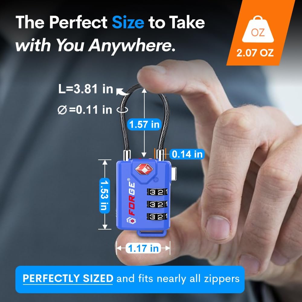 Bright Colors, TSA Approved Luggage Locks 4 Pack, Re-settable Combination with Alloy Body, Blue 4 Locks.