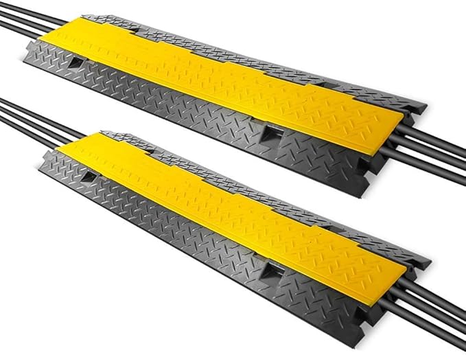 Pyle Ramp-3 Channel Rubber Floor Cord Concealer-Heavy Duty Cable Protector Wire/Hose/Pipe Hider Driveway Protective Covering Armor PCBLCO105X2 (Pair), One Size, Black and Yellow