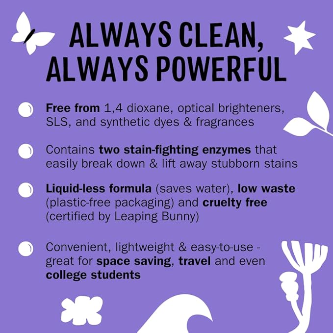 Molly’s Suds Laundry Detergent Sheets | Gentle on Sensitive Skin, Powerful Bio-Based Enzymes, Stain-Fighting | Liquidless & Plastic-Free Packaging | 70 Loads (Lavender)