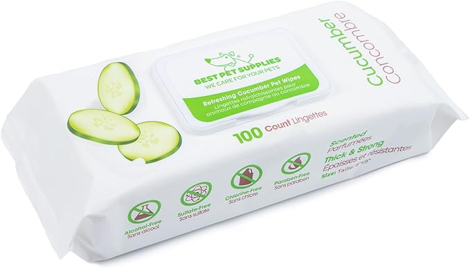 Best Pet Supplies Pet Wipes for Dogs - Dog Wipes Cleaning Deodorizing, for Coats, Ears, Paws – Refreshing, Cucumber 100 Count