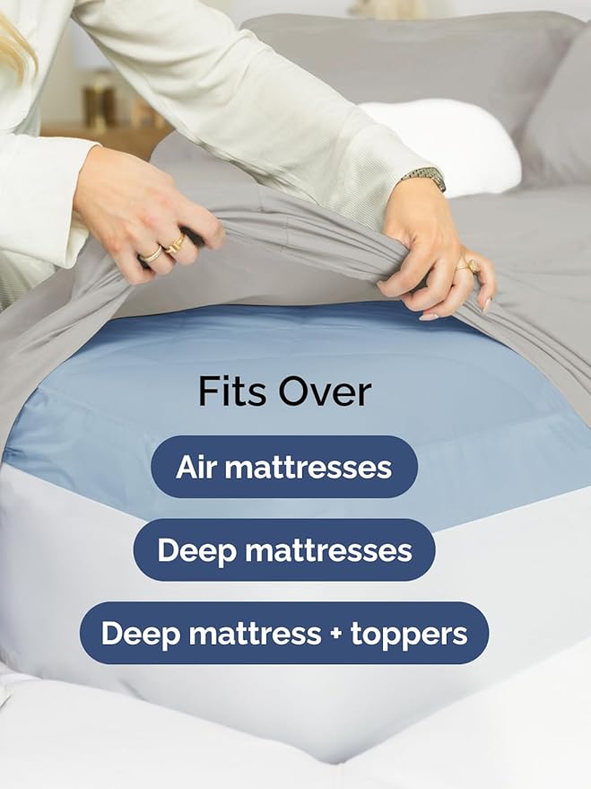 Extra Deep Pocket Cal King Sheets - 4 Piece Breathable & Cooling Bed Sheets - Hotel Luxury Sheet Set - Soft, Wrinkle Free & Comfy - Easily Fits Extra Deep Mattresses - Deep Pocket Light Grey Sheets