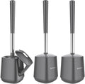 SetSail Toilet Brush and Holder 3 Pack, Self Closing Lid Toilet Bowl Brushes Holder Extra Long Handle Ventilated Toilet Brush Set for Bathroom Cleaning, Nylon Bristles, Grey