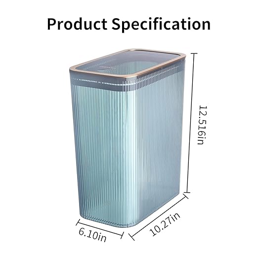 Transparent Trash Can, Bathroom Trash Cans with Lids, 2.6 Gallon Garbage Can for Bedroom, Office, Plastic Slim Waste Basket with Press Top Lid, 10L Clear Trash Bin for Home, Kitchen (Blue)