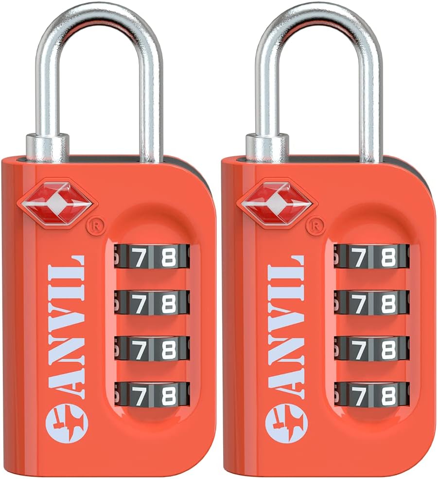 ANVIL TSA Approved Luggage Lock - 4 Digit Combination, 10,000 Combinations, Easy-Read Password Window, Travel Lock for Suitcases, Backpacks, Gym & Student Lockers, Baggage