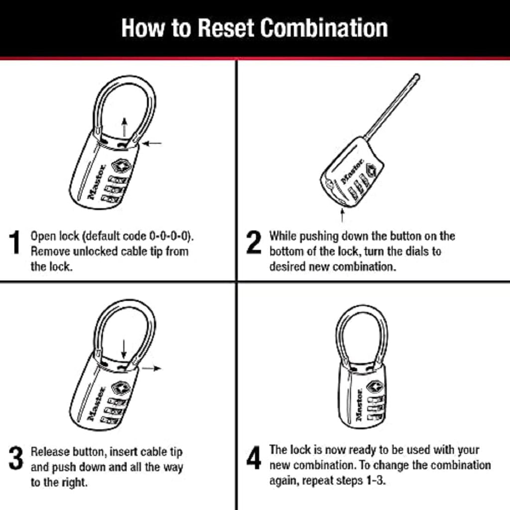 Master Lock Padlock, Set Your Own Combination TSA Locks for Luggage, Travel Zipper Lock with Cable Shackle is 1-3/16 in. Wide, Colors May Vary, 4688T, 2 Count (Pack of 1)