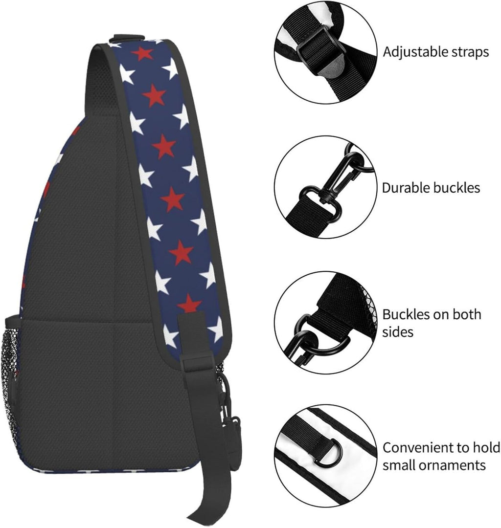 SUPLUCHOM Sling Bag American Flag Red White Star Hiking Daypack Crossbody Shoulder Backpack Travel Chest Pack for Men Women