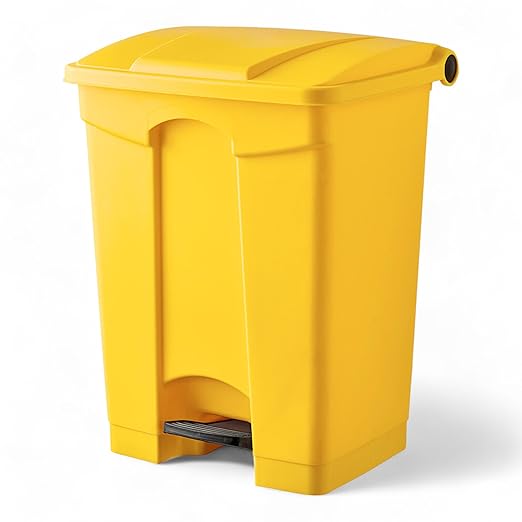 PRO&Family Step-On Trash Can with Lid, Plastic Waste Bin, Foot Pedal Operation (Yellow, 18 Gallon)