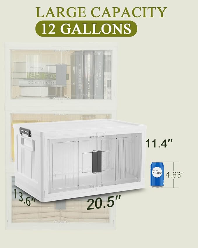 OlarHike 144QT Lockable Storage Bins with Lids - Folding Storage box with Doors and Wheels, Collapsible Plastic Storage Bins for Closets, Stackable Storage Organizer, Storage Containers, 3 Pack Cubes