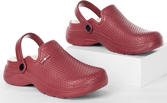 Womens Mens Fur Lined Clogs Waterproof Garden Shoes Winter Warm Fleece Lining Fuzzy House Home Slippers Indoor Outdoor Mules