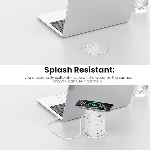 VILONG Pop Up Countertop Outlet with 15W Wireless Charger,4 USB Ports,8 Outlets,Space-Saving Concealed Design,Pop up Outlet for Conference Table,Kitchen Countertop (ETL Listed)