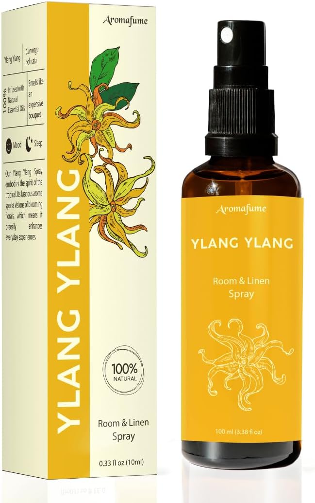 Ylang Ylang Room, Linen & Pillow Spray by Aromafume | 100ml/3.38 fl oz | with Ylang Ylang Essential Oil | Aromatherapy Spray | Mist for Bedding, Fabrics