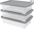 Readsky 3 Packs Large Clear Wheeled Latching Box, 40 L Plastic Underbed Storage Box with Gray Lid