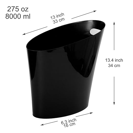 Youngever 2 Gallon Slim Trash Can, Plastic Garbage Container Bin, Small Trash Bin with Handles for Home Office, Living Room, Study Room, Kitchen, Bathroom (2 Pack) (Black)