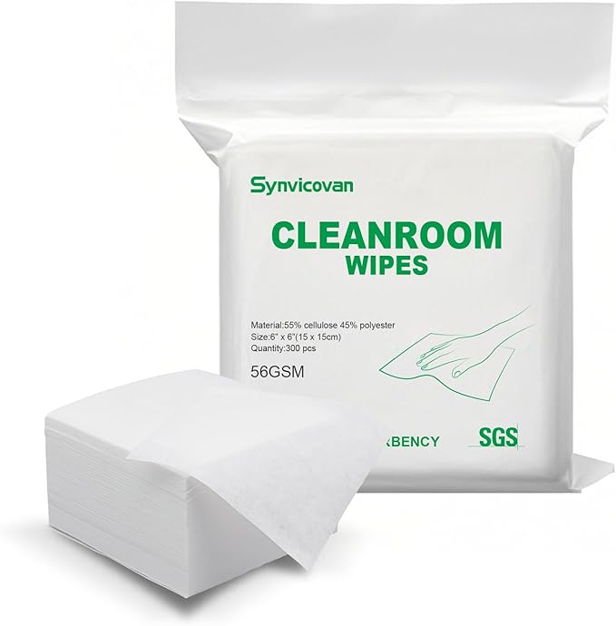 Cleanroom Wipes 6"x6" (300 Pcs, Cellulose/Polyester Blend, Grade B 56GSM) Lint Free Wipes for Laboratory, Electronics, Pharmaceutical,Printing,Automotives and Semiconductor Industries