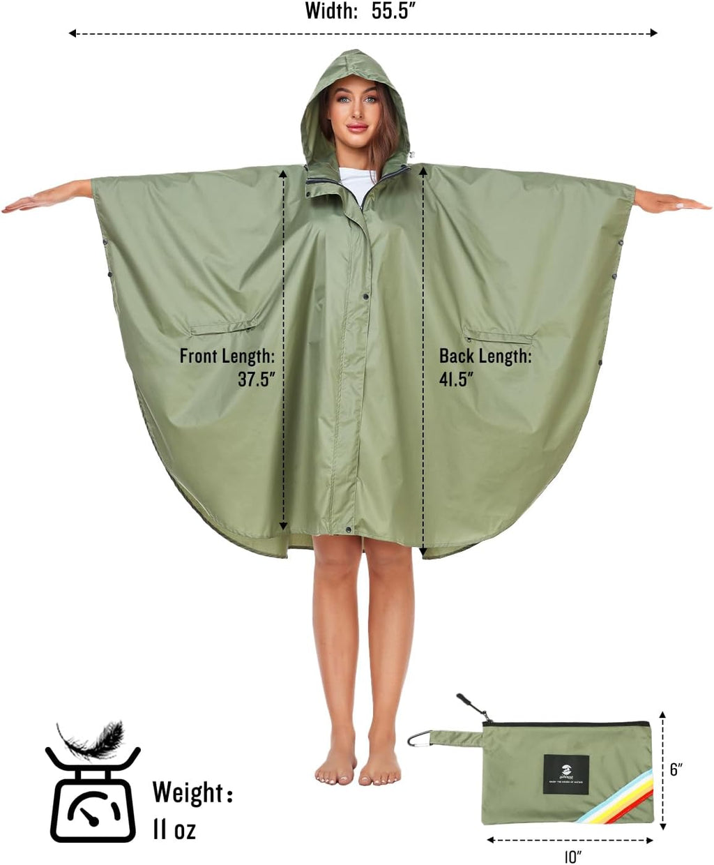 SaphiRose Unisex Rain Poncho Hooded Waterproof Raincoat for Adults Women