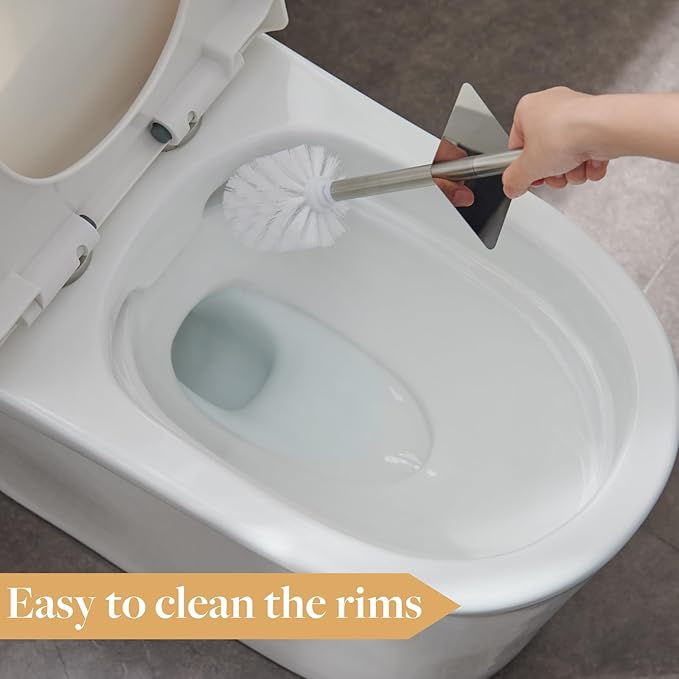 GOBAM Bamboo Toilet Bowl Cleaner with Holder for All Toilet Types, Hidden Stainless Steel Toilet Brush, Bathroom Cleaning Brushes, Toilet Accessories - Natural, with Pattern