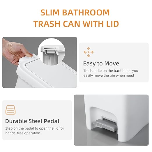 MOPALL Trash Can with Lid, Kitchen Step Trash Can, Garbage Can with Press Top Lid & Foot Pedal, Trash Bin Garbage Bin Waste Bin Waste Basket for Bathroom|Kitchen|Bedroom|Living Room|Office, 5.7 Gallon