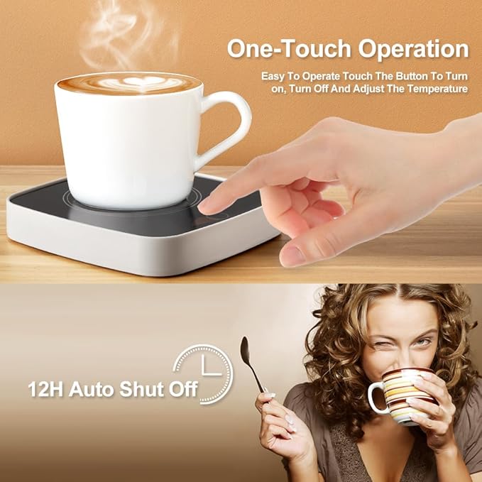 Coffee Mug Warmer Waterproof Smart Cup Warmer with 3 Temperature Setting for Warming & Heating Coffee, Beverage, Milk, Tea and Hot Chocolate (White)